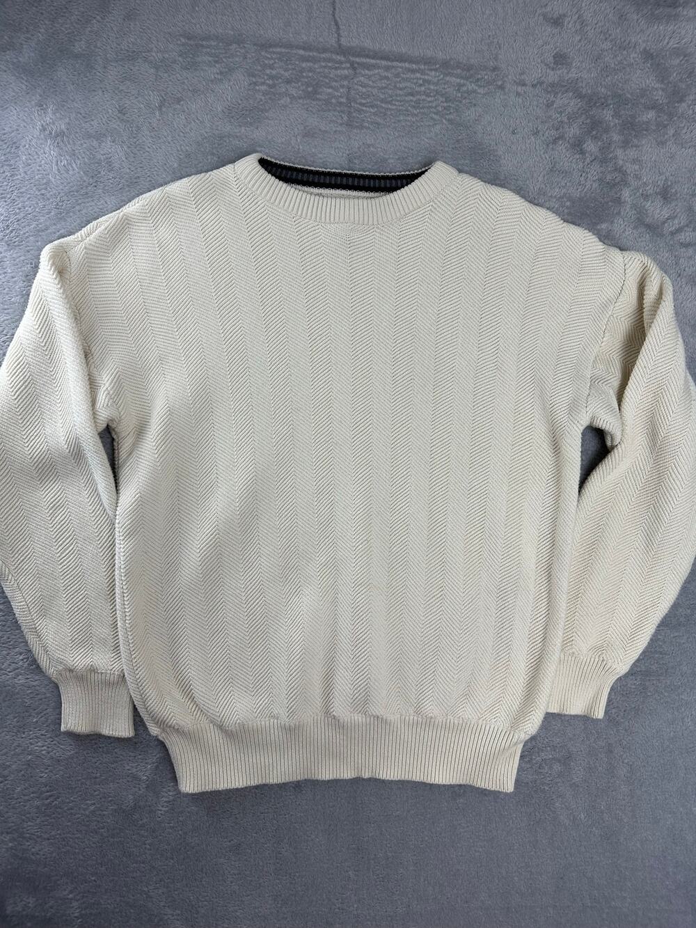 Vintage 90s Roundtree & Yorke Cream Heavy Textured Knit Crewneck Sweater Size L